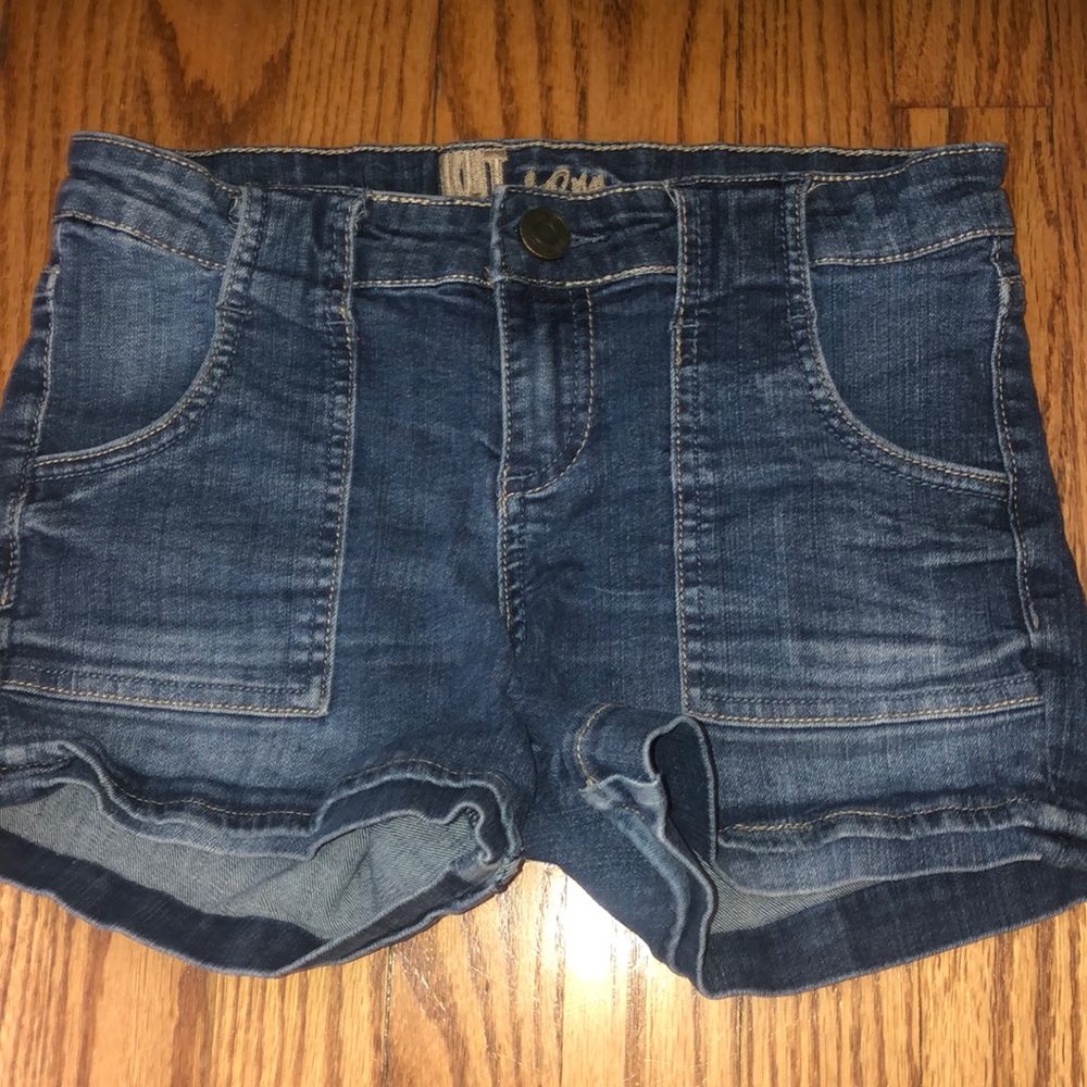 KUT dark wash jean shorts